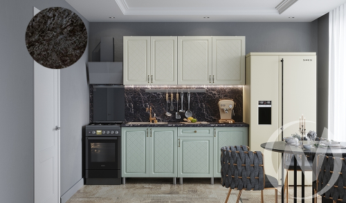 Кухня Вильма 1.8м (корпус белый/айвори; васаби) 26мм кастилло темный