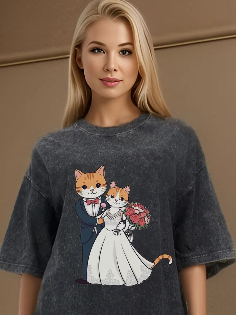 Футболка невеста и жених коты варенка оверсайз