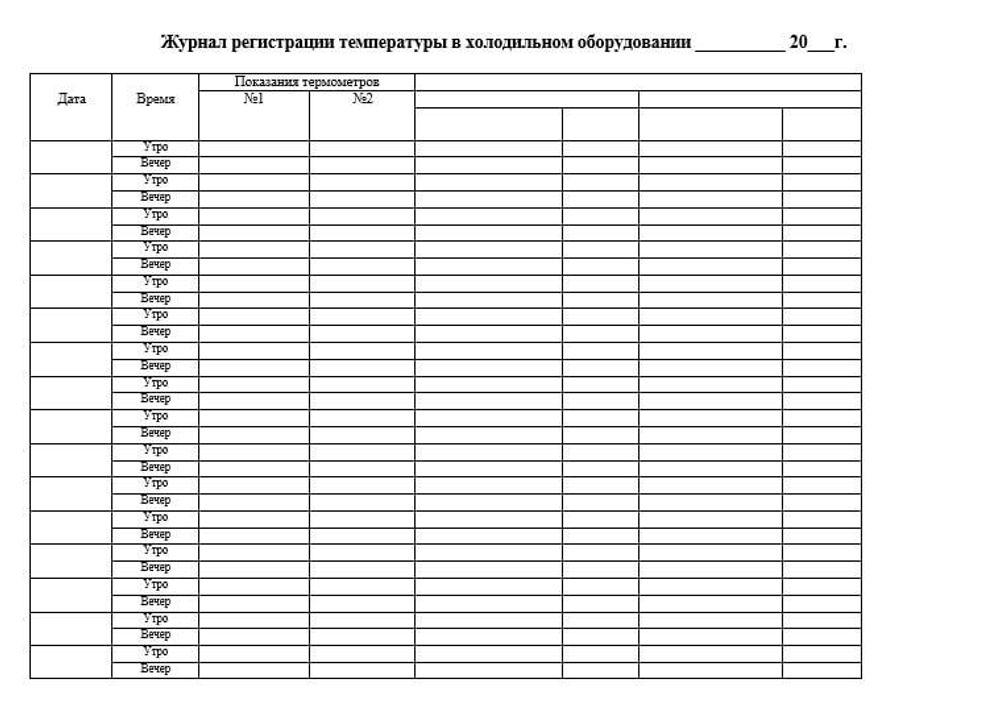 Журнал регистрации температуры в холодильном оборудовании для оптовых фармкомпаний