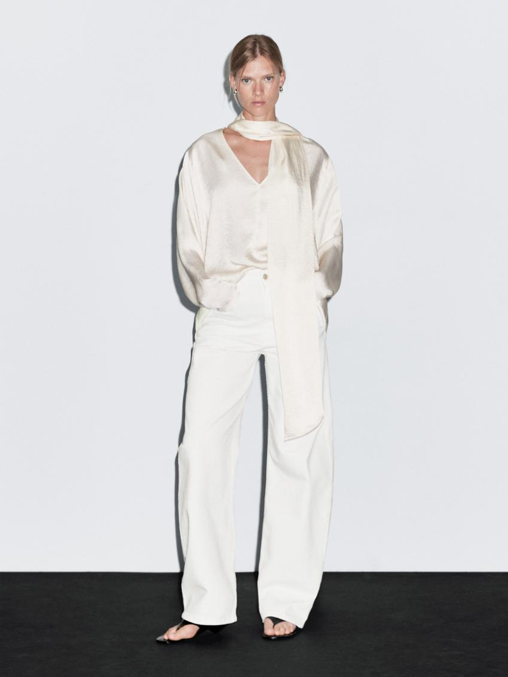 Massimo Dutti Джинсы с высокой посадкой, кремовый