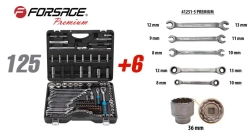Набор инструментов 125+6пр.1/4''1/2''(6-гран.)(4-36мм,36-12гр.)+(ключи трещоточные:8х10,12х13мм, ключи резрезные:8х10,9х11,12х13мм) Forsage F-41251-5 PREMIUM