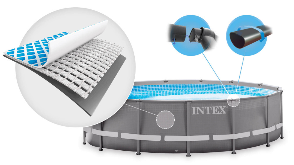 Каркасный бассейн Intex Ultra Frame, 610х122 см + песочный ф/насос, лестница, тент, подстилка (26334)