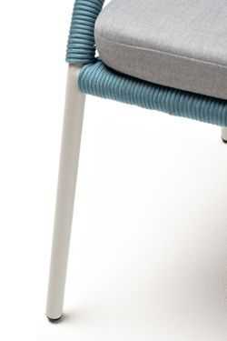 "Милан" стул плетеный из роупа, каркас алюминий светло-серый (RAL7035) шагрень, роуп бирюзовый круглый, ткань светло-серая