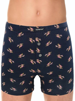 Хлопковые трусы-боксеры на пуговках с принтом в виде такс (Размер: L) (Цвет: темно-синий)