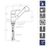 СНЯТ Смеситель для кухни с выдвижной лейкой VULCANO 6919