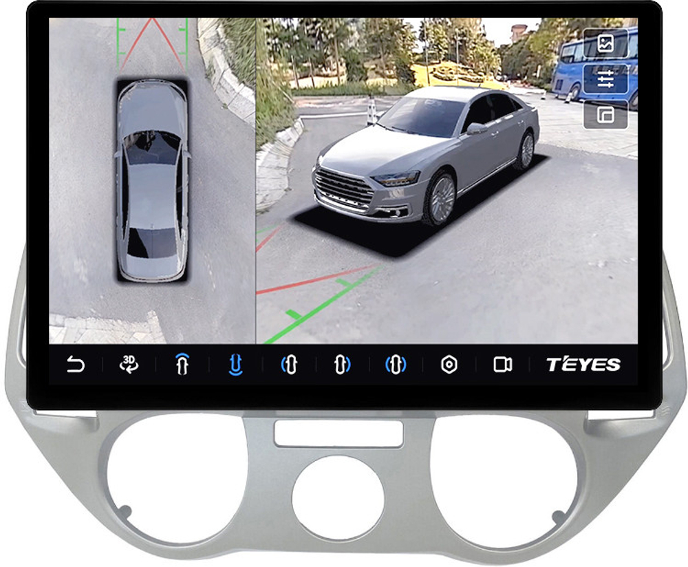 Магнитола для Hyundai i20 2009-2012 (кондиционер) - Teyes CC3-2K-360 монитор 13" 2K QLED на Android 10, 6+128Гб, CarPlay, 4G SIM-слот, 4 камеры в комплекте