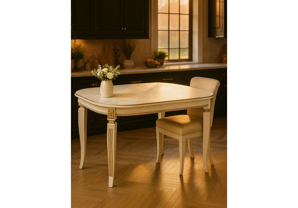 Стол деревянный Woodville Romeo молочный с золотой патиной