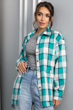 Рубашка хлопковая Джанет (бело-зеленая) Б14270-4М LT Collection