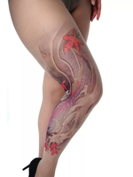 Женские колготки +size с имитацией тату на правой ножке (Размер: XL-XXL-XXXL) (Цвет: бежевый)