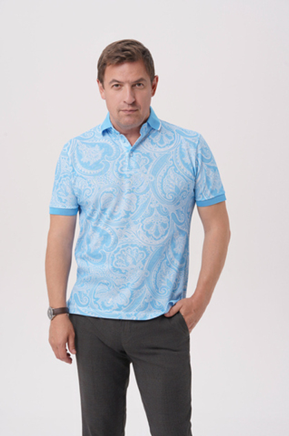 Поло бирюзовое с белым принтом пейсли