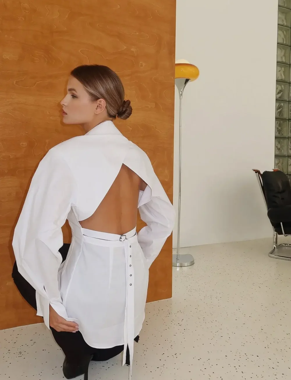 Рубашка из поплина с открытой спиной, Белый