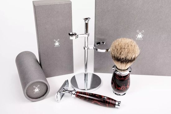 Бритвенный набор MUEHLE PURIST, эбонит, барсучий ворс высшей категории Silvertip, Т-образная бритва (станок)