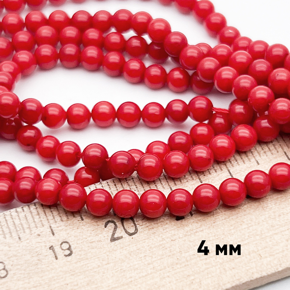 Коралл тонированный бусины, диаметр около 4,2-4,4 мм, цена за отрезок 19 см (1/2 нити)