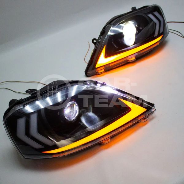 Фары Лада Ларгус передние в стиле Lexus с Bi LED модулями 2,5 дюйма + ДХО с плавающими поворотниками, черная маска (Китай)