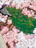 Принт-С12 Ткань с нанесенной авторской схемой Павлин на цветущей сакуре