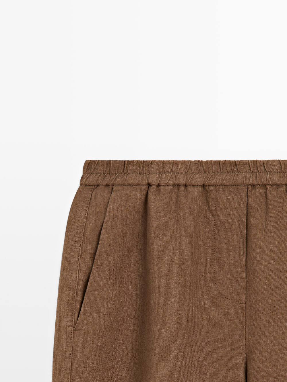 Massimo Dutti Льняные брюки с эластичным поясом, коричневый