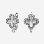 Швензы "Клевер", 18мм, перламутр, фианиты, родирование