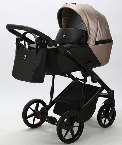 Детская коляска Adamex Mobi Deluxe 3 в 1 M-SD16 (БЕЖЕВЫЙ ПЕРЛ+ЧЕРНАЯ КОЖА)