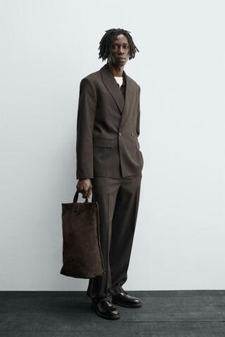 ZARA КОСТЮМНЫЕ БРЮКИ С ШЕРСТЬЮ, КОРИЧНЕВЫЙ МЕЛАНЖ