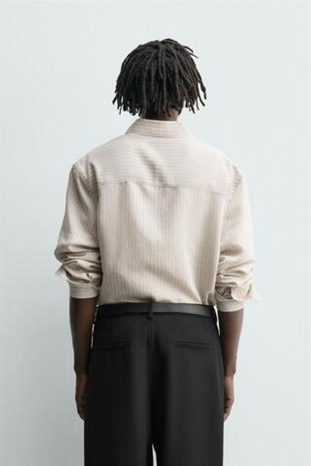 ZARА РУБАШКА СВОБОДНОГО КРОЯ В ПОЛОСКУ, ЭКРЮ/ЧЕРНЫЙ