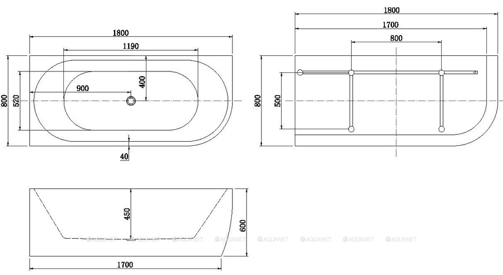 Акриловая ванна Aquanet (Акванет) Family Elegant A 180x80 3805-N-MW