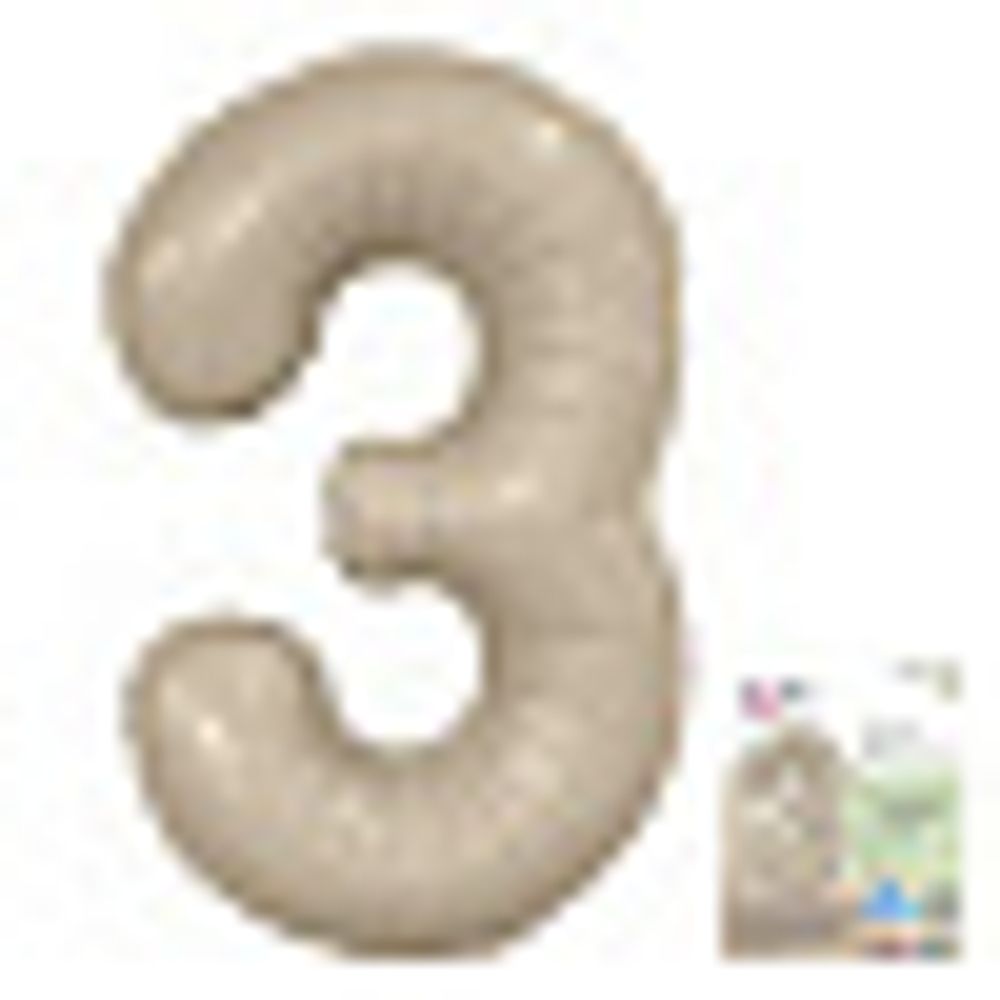 Agura Шар 40'' / 102 см "Цифра 3" Slim Мистик Кремовый Сатин (БГ-60)