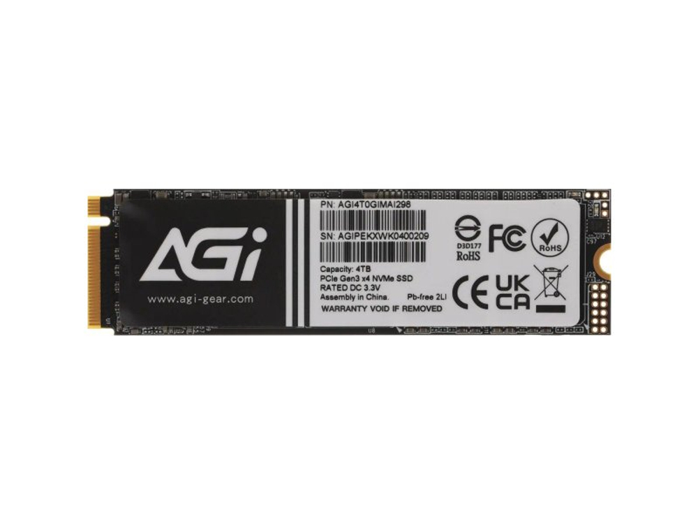 SSD накопитель AGI AI298 4ТБ, M.2 2280, PCIe 3.0 x4, NVMe [AGI4T0GIMAI298-CB]