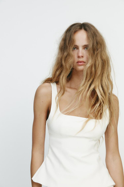 ZARA ТОП С БАНТОМ СЗАДИ, БЕЛЫЙ