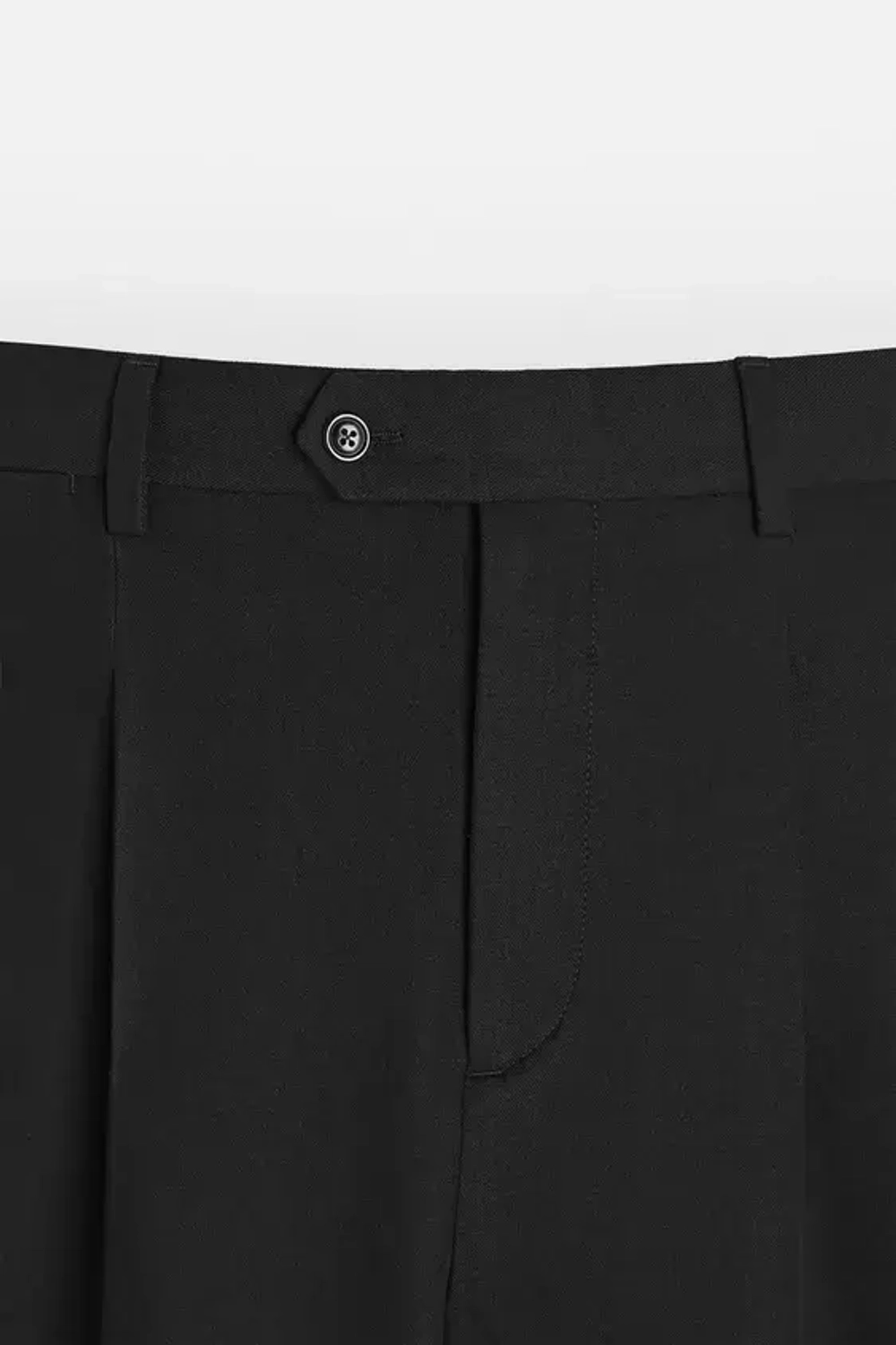 ZARA БРЮКИ ИЗ ХЛОПКА И ШЕРСТИ СО СКЛАДКАМИ, ЧЕРНЫЙ