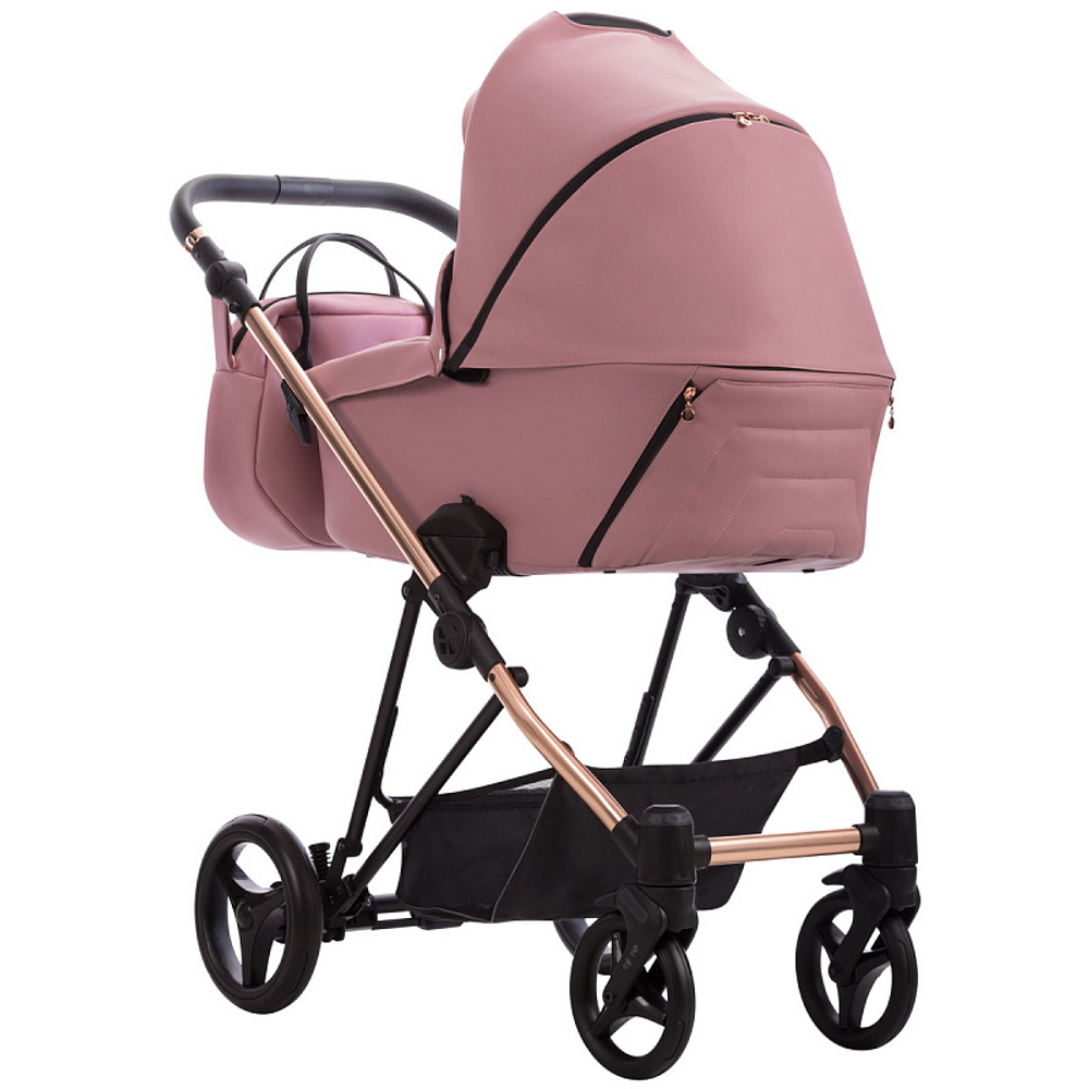 Детская коляска Bebetto Yoddi Premium Class 3 в 1 с автокреслом Avionaut Cosmo 05 розовая кожа рама бронза
