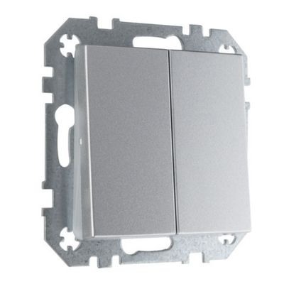 Выключатель кнопка двухклавишный LIREGUS EPSILON IIJ5.10-203-01.E/Mt алюминий