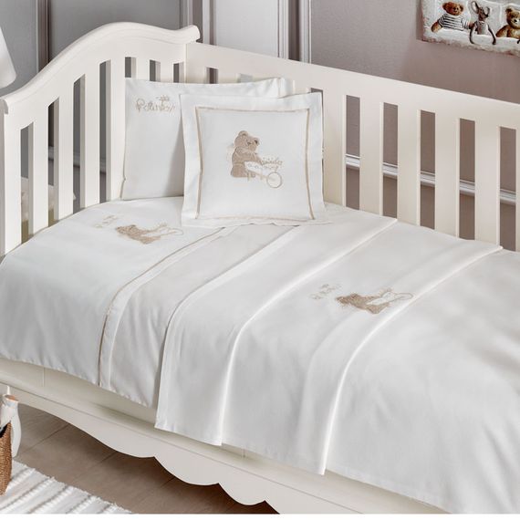 НАБОР ЯСЛИ Детское  постельное белье с пледом POURTOL BEBE бежевый deluxe TIVOLYO HOME Турция