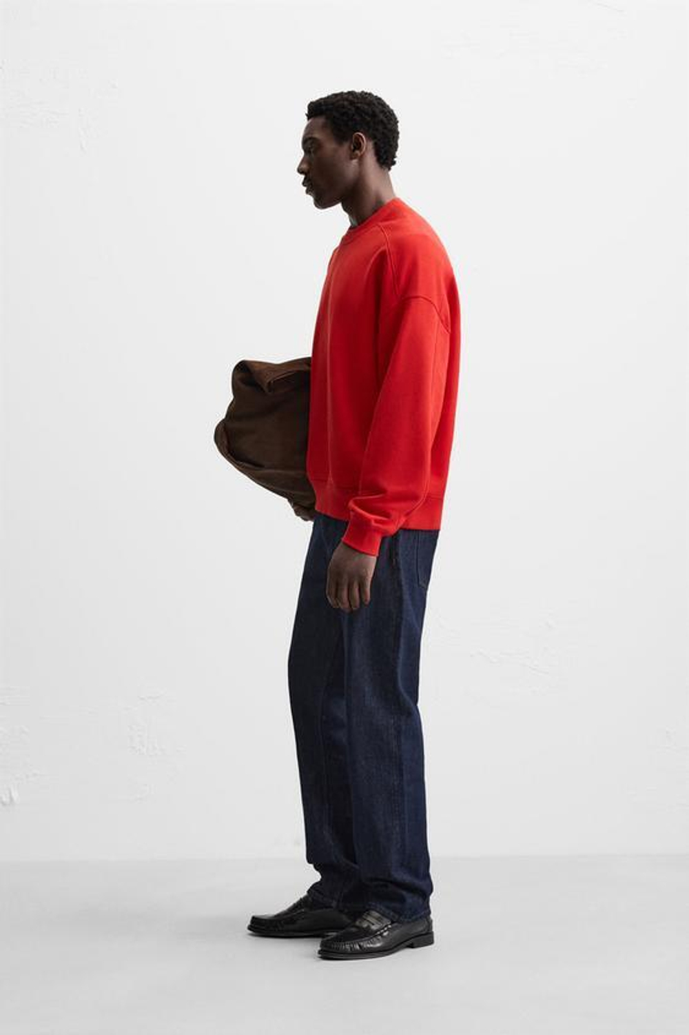 ZARA ТОЛСТОВКА СВОБОДНОГО КРОЯ С КРУГЛЫМ ВЫРЕЗОМ, КРАСНЫЙ