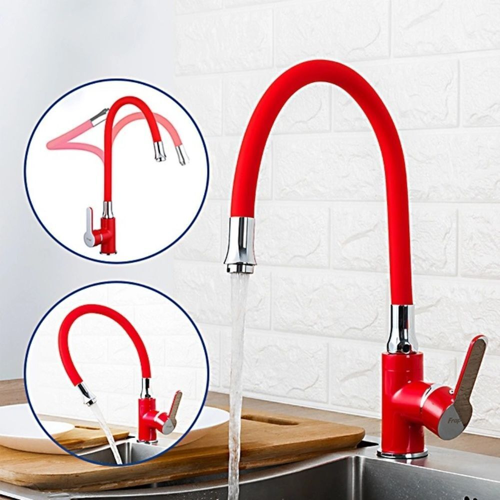 Смеситель для кухни, Frap, гибк излив, с картриджем, красн, F4043