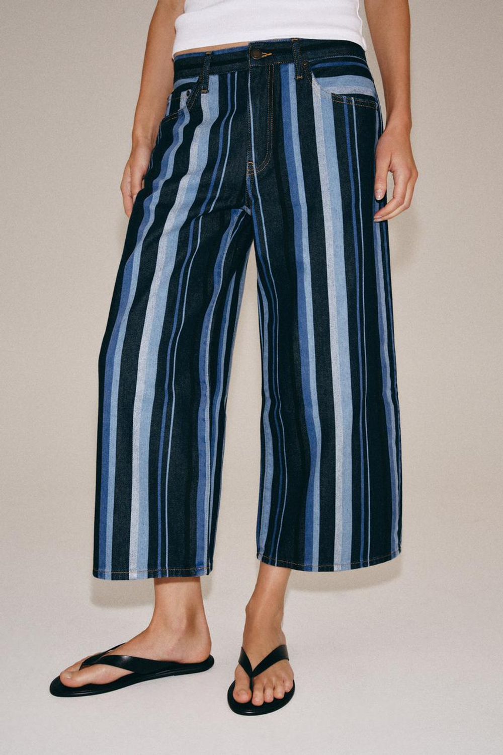 ZARA ДЖИНСЫ-КЮЛОТЫ В ПОЛОСКУ СО СРЕДНЕЙ ПОСАДКОЙ — ZW COLLECTION, СИНИЙ