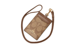 COACH Lanyard Coated Canvas With Leather Necklace Pouch Card Holder Clutch Women"s Khaki Brown
