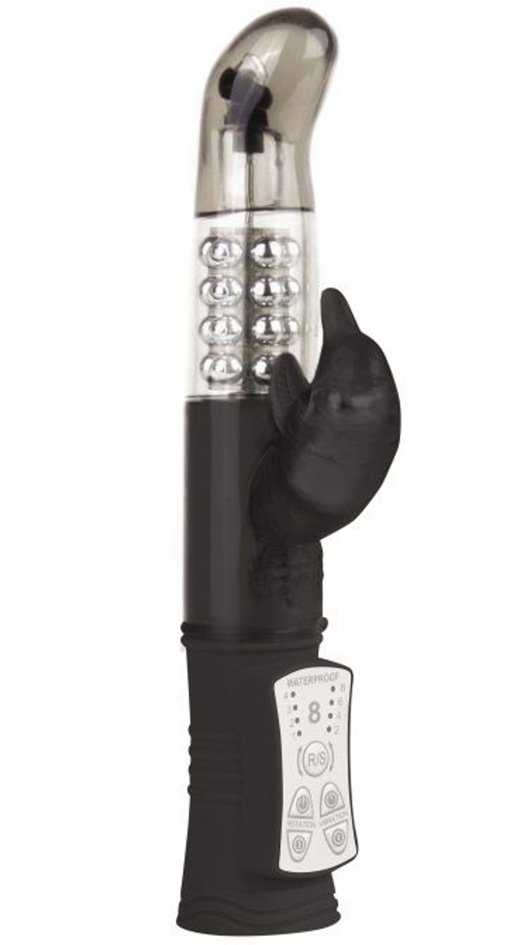 Чёрный перезаряжаемый вибратор Rechargeable Dolphin с дельфинчиком - 22 см. (Цвет: черный)