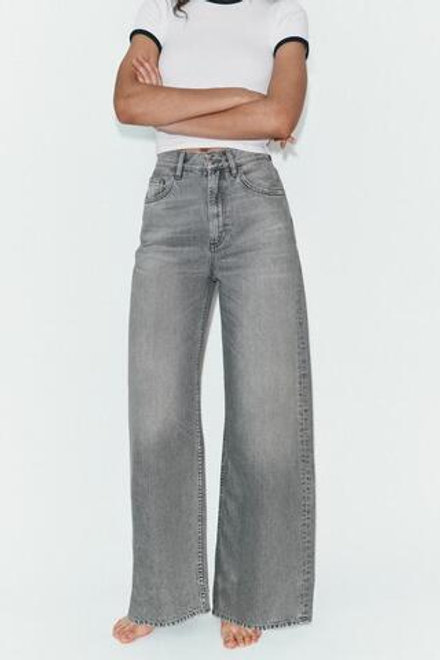 ZARA ДЖИНСЫ TRF EXTRA WIDE-LEG С ВЫСОКОЙ ПОСАДКОЙ, СВЕТЛО-СЕРЫЙ
