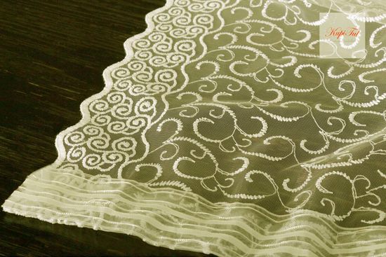 Тюль сетка с вышивкой Веточки-T (кремовый)