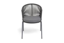 "Люксембург" стул плетеный из роупа, каркас из стали темно-серый (RAL7024) муар, роуп темно-серый круглый, ткань темно-серая 027