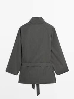 Massimo Dutti Короткий тренч из смесового хлопка с поясом, средне-синий