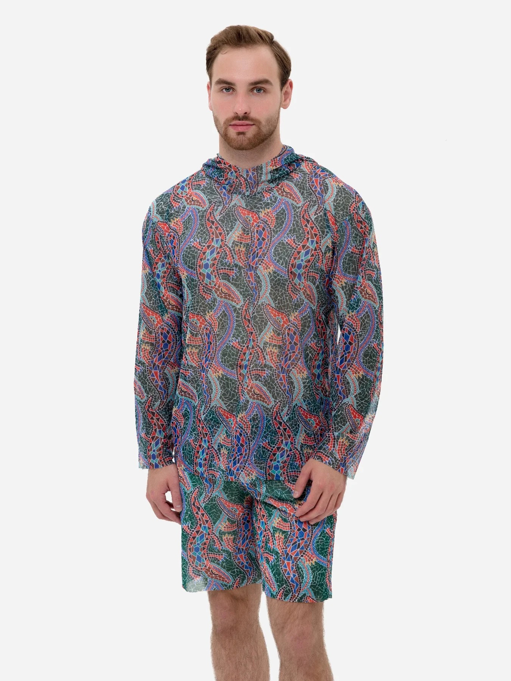 Футболка мужская с капюшоном "Крокодил мультиколор"