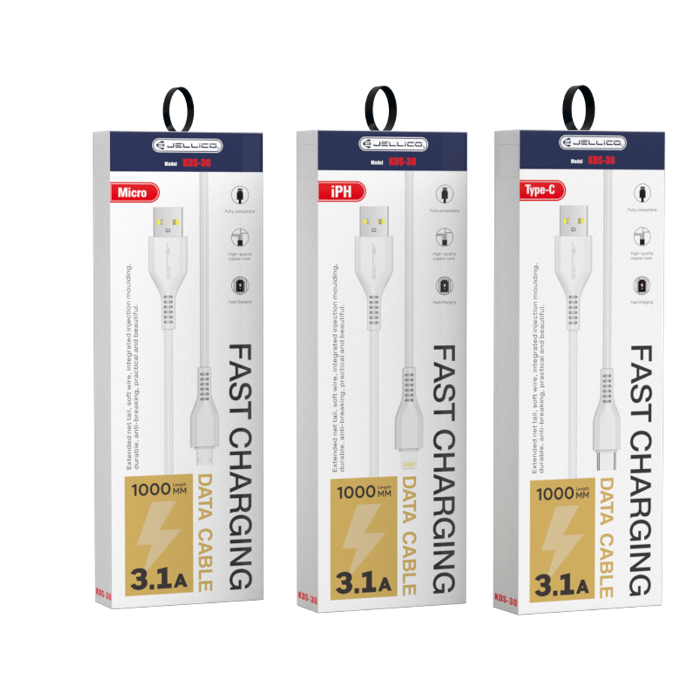Кабель JELLICO KDS-30 3.1А Fast Charge Type-C (White) 1М.