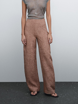 Massimo Dutti Струящиеся брюки из 100% льна, цвет глины