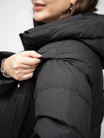 Плащ зимний женский пух длинный с капюшоном стеганый большие размеры