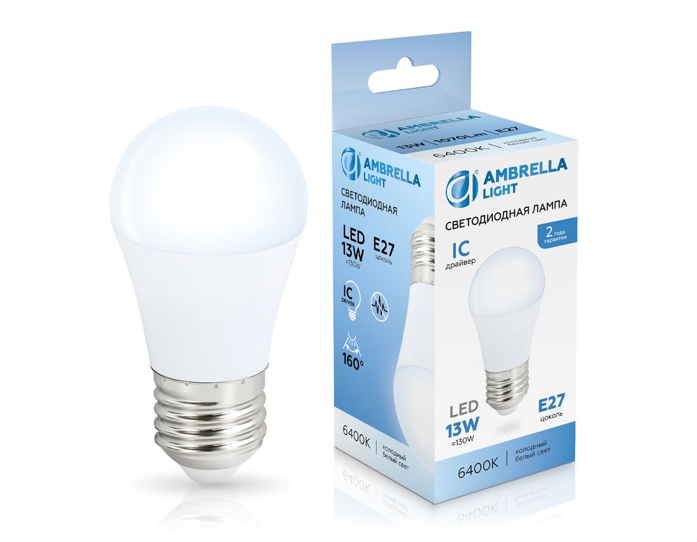 Ambrella Лампа светодиодная Шар G45 13W 6400K Лампы светодиодные G45, P45 451306