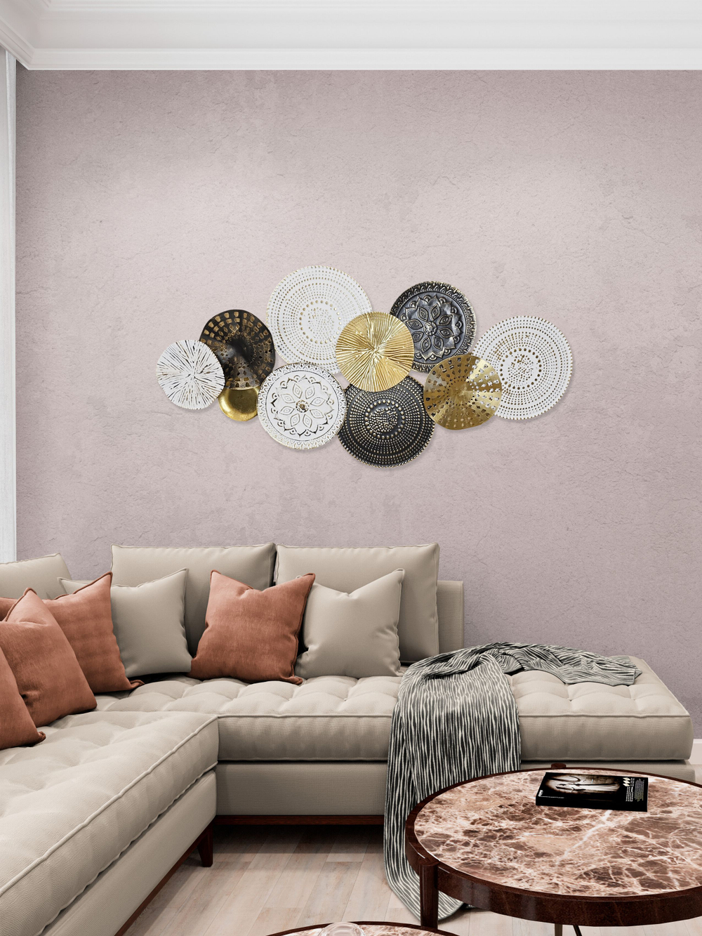 Панно на стену для интерьера декоративное большое металлическое "Листья монстеры" 130*71 см