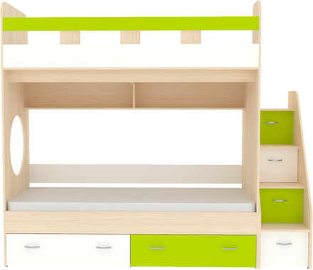 Двухъярусная кровать КарИВи Юниор 1 80x160  Дуб Молочный Лайм, Белый