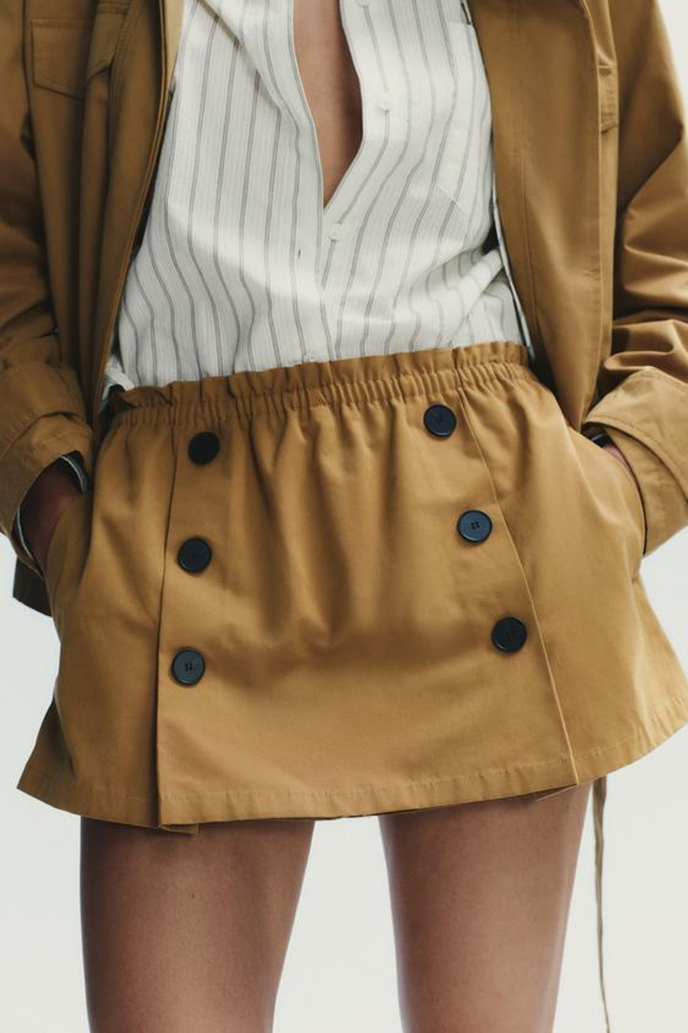 ZARA ЮБКА-ШОРТЫ С ПУГОВИЦАМИ, МЯГКИЙ КАШТАНОВЫЙ