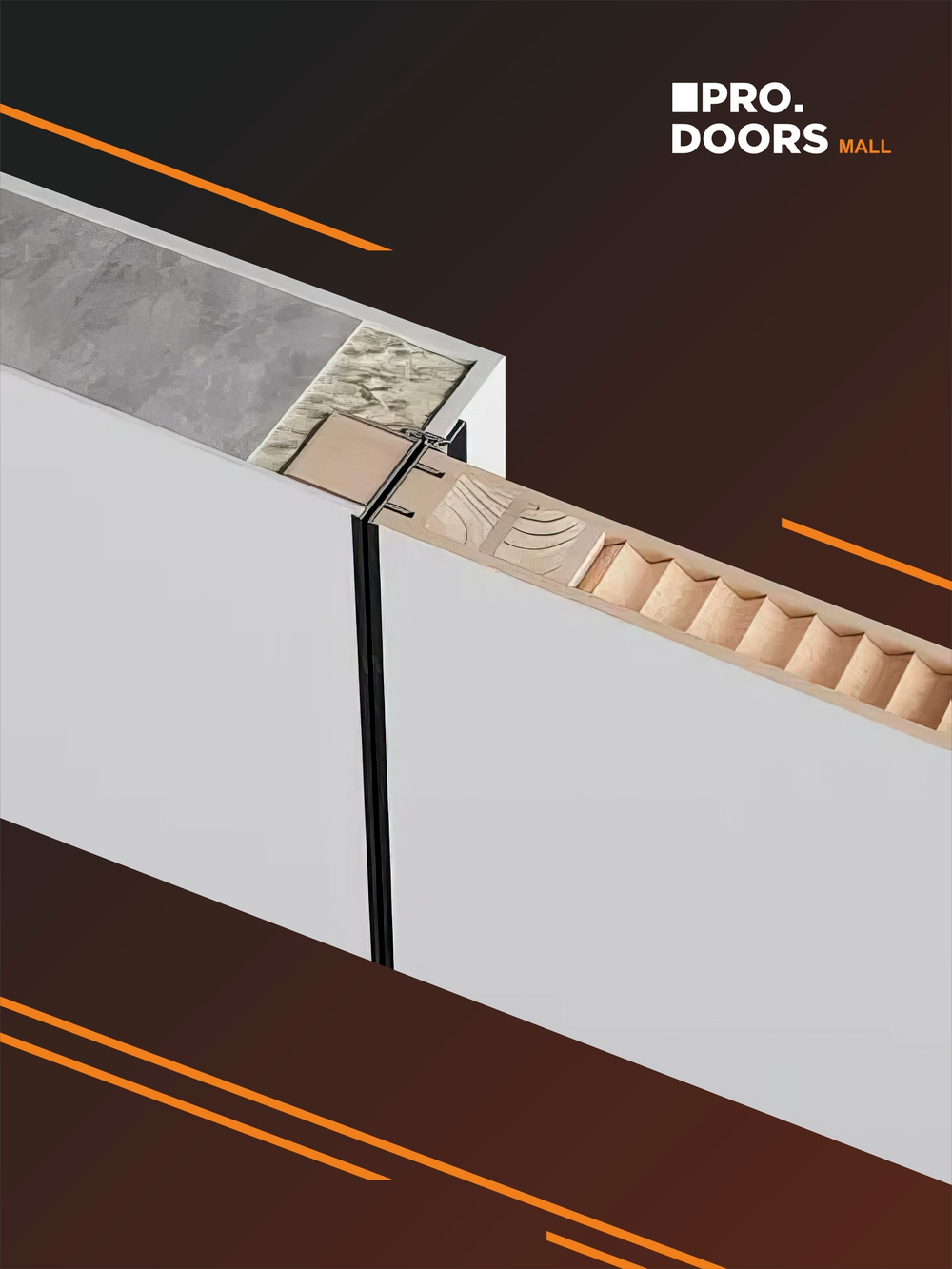 Дверь межкомнатная скрытого монтажа Invisible Revers, Скрытая дверь под покраску с черной кромкой, Левая